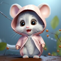 flat logo of Cute baby mouse with big eyes lovely little animal 3d rendering cartoon character 