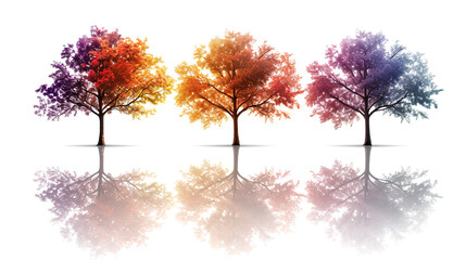 Three Rainbow tree isolated in front of isolated on transparent background