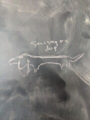 Chalkboard dachshund sausage dog drawing