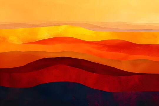 Abstract visualization of a desert at sunset, employing warm oranges and reds against cool shadows to depict stark contrasts.