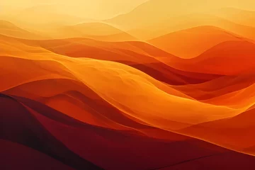 Papier Peint photo Rouge 2 Abstract visualization of a desert at sunset, employing warm oranges and reds against cool shadows to depict stark contrasts.