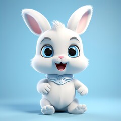 flat logo of Cute baby rabbit with big eyes lovely little animal 3d rendering cartoon character 