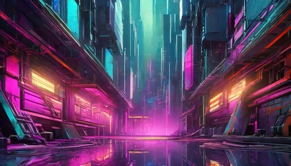 lights in the city, vhs neon distorted cyberpunk glitch wallpaper background - obrazy, fototapety, plakaty