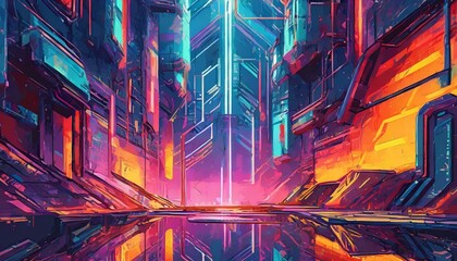 city in the wallpaper, vhs neon distorted cyberpunk glitch wallpaper background