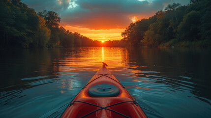 Serene Sunset Kayaking on a Calm Lake