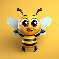 flat logo of Cute bee with big eyes lovely little animal 3d rendering cartoon character