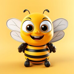 flat logo of Cute bee with big eyes lovely little animal 3d rendering cartoon character 