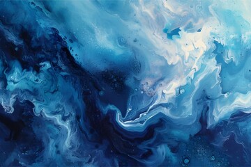 Abstract art piece evoking the tranquility of underwater realms, with fluid shapes and shimmering blues creating a serene atmosphere.
