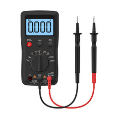 Electric multimeter digital instrument with probes for electricity diagnostic realistic vector
