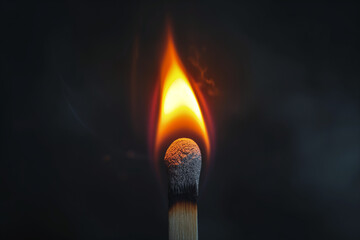 burning match on black background