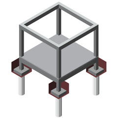 Structure of the building, foundation, and piles supporting up the structure. , Pile supports for loads and the installation of reinforced concrete foundations ,3d rendering
