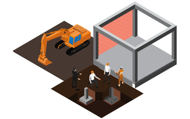 building construction The project owner, architect and engineer are at the construction site.