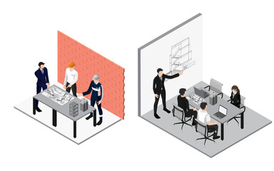 Fototapeta premium Planning meeting for building construction Engineers and architects attend meetings in the construction industry.