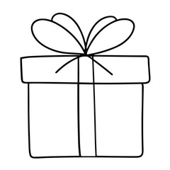 Outline Gift box in doodle style isolated on white background. Hand drawn vector art