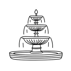 Outline Fountain in doodle style isolated on white background. Hand drawn vector art