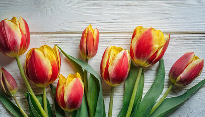 Top-Down Tulip Elegance: Beautiful Bunch in Red and Yellow Hues
