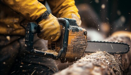 chainsaw cutting wood
