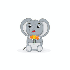 elephant with yellow and orange flowers,spring,vector illuastration