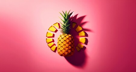 Pineapple on a pink background isolated. Advertising fruit concept