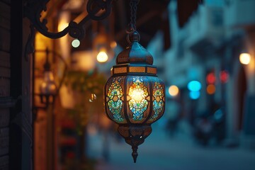 Glowing Arabic Lantern Illuminating the Night. Ramadan Mubarak