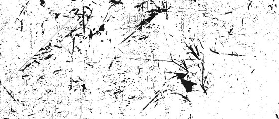 Grunge black and white pattern. Monochrome particles abstract texture. Background of cracks, scuffs, chips, stains, ink spots, lines. Dark design background surface. Gray dust element