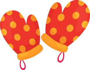 Kitchen protective gloves, pair of red oven mittens flat vector cartoon