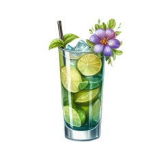 watercolor cocktail with soft drinks