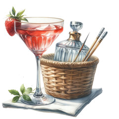 watercolor cocktail with soft drinks