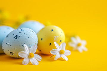 Obraz na płótnie Canvas Easter decorated eggs on a yellow background