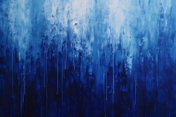 Abstract art inspired by the rhythm of rain, with vertical streaks and splashes in varying shades of blue to capture the essence of rainfall. - obrazy, fototapety, plakaty