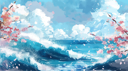 Japan sakura cherry blossom spring watercolor background vector illustration © Rimsky