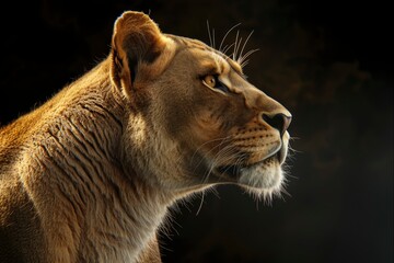 lion profile portrait on black background - generative ai