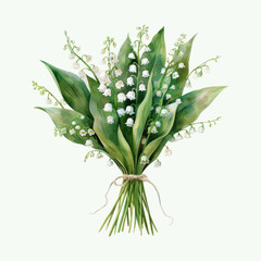 Obraz premium Watercolor lilies of the valley spring bouquet. Hand drawn vector illustration.