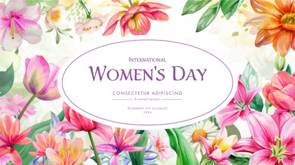 Fototapeta na wymiar Women's Day. Greeting card with flowers. Vector illustration.