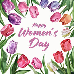 Women's Day. Greeting card with flowers. Vector illustration.