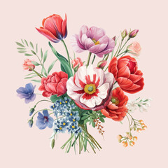 Watercolor floral spring bouquet. Hand drawn vector illustration.