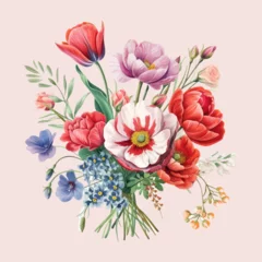 Deurstickers Watercolor floral spring bouquet. Hand drawn vector illustration. © Alice