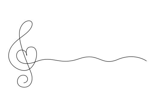 Single continuous line drawing of treble clef. Isolated on white background vector illustration. Free vector