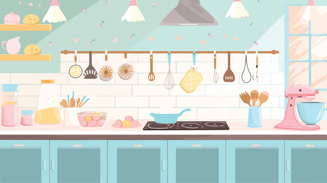 Kitchen for baking Easter cookies 2D vector.