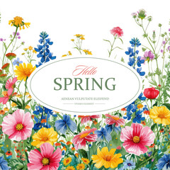 Vector watercolor banner with beautiful flowers framed for spring celebration