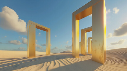 Surreal Art of Golden Frames and Clouds, Embracing the Concept of Dreams and Imagination