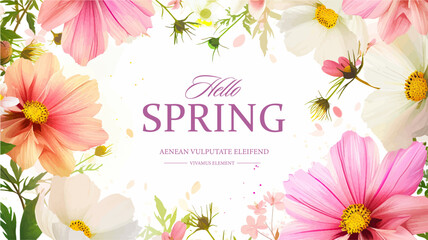 Vector watercolor banner with beautiful flowers framed for spring celebration