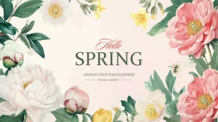 Tuinposter Vector watercolor banner with beautiful flowers framed for spring celebration © Alice