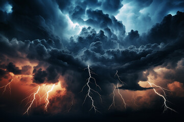 Dark rain clouds with lightening