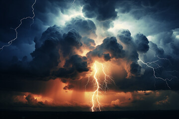 Dark rain clouds with lightening