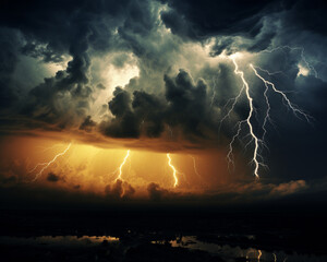 Dark rain clouds with lightening