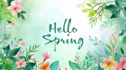 Vector watercolor banner with beautiful flowers framed for spring celebration