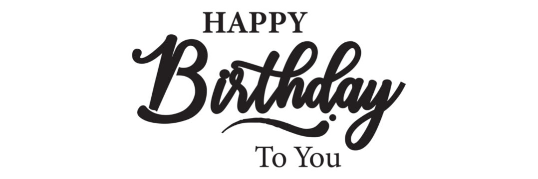 Happy Birthday lettering white text handwriting calligraphy isolated on black background. Greeting Card Vector Illustration.