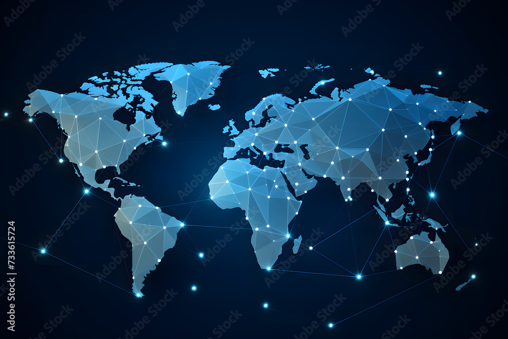 Wall mural global network connection illustration world map point generated with ai