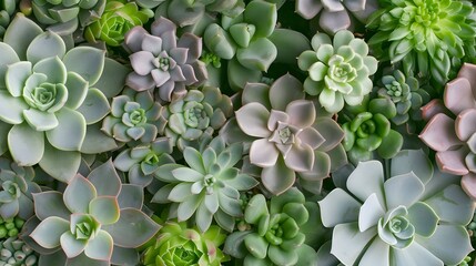 various succulents background and place to copy. top view, flat layout. a plant, a natural backdrop